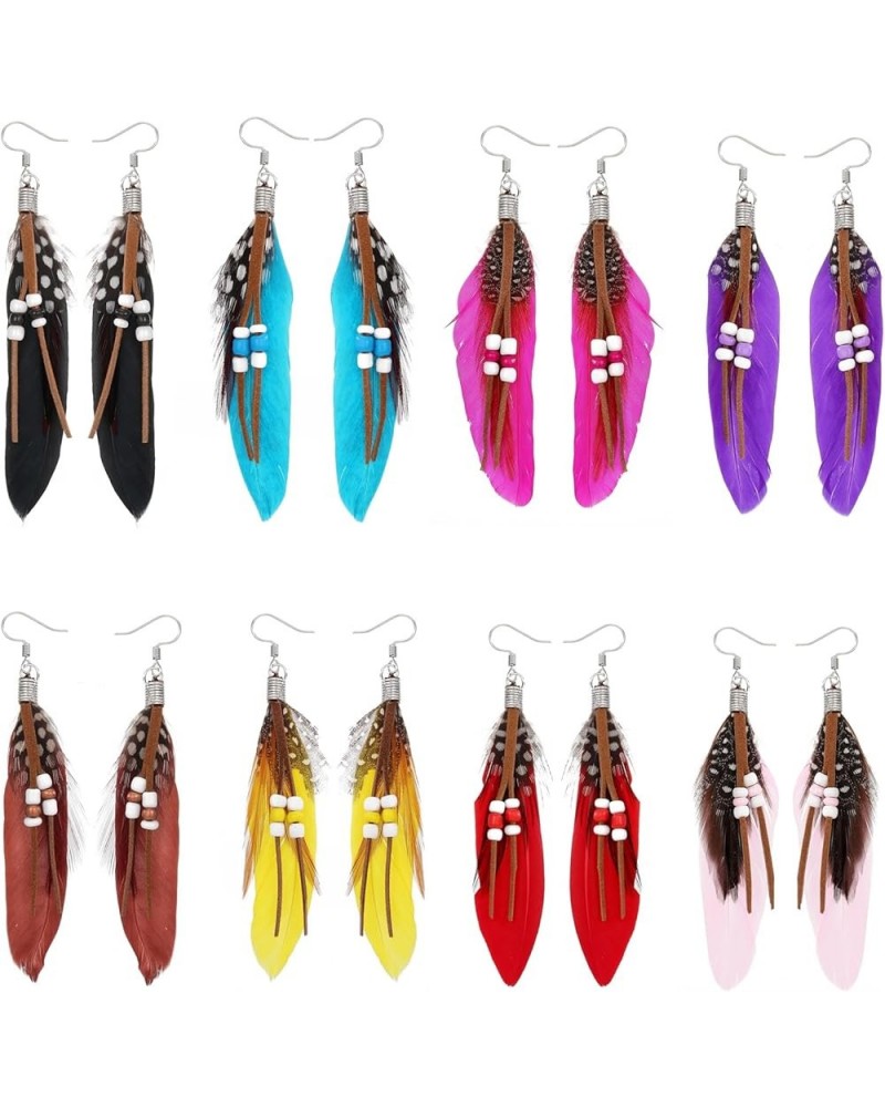 Feather Dangle Earrings for Women Long Boho Hook Drop Earring Trendy Jewelry 8Pair-Mix-A $9.68 Earrings