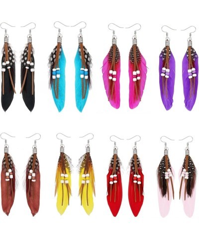 Feather Dangle Earrings for Women Long Boho Hook Drop Earring Trendy Jewelry 8Pair-Mix-A $9.68 Earrings