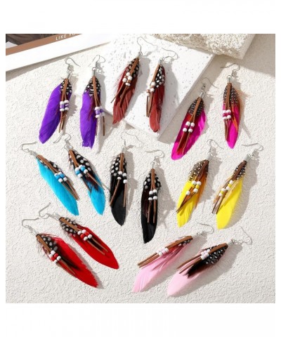 Feather Dangle Earrings for Women Long Boho Hook Drop Earring Trendy Jewelry 8Pair-Mix-A $9.68 Earrings