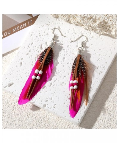 Feather Dangle Earrings for Women Long Boho Hook Drop Earring Trendy Jewelry 8Pair-Mix-A $9.68 Earrings