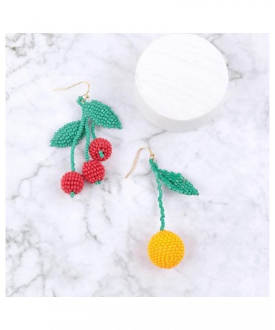 Fruit Charm Cute Earrings - Pineapple Tropical Cubic Rhinestone Cherry Dangle, Orange Delicate Studs Beaded Fruit Dangles - O...