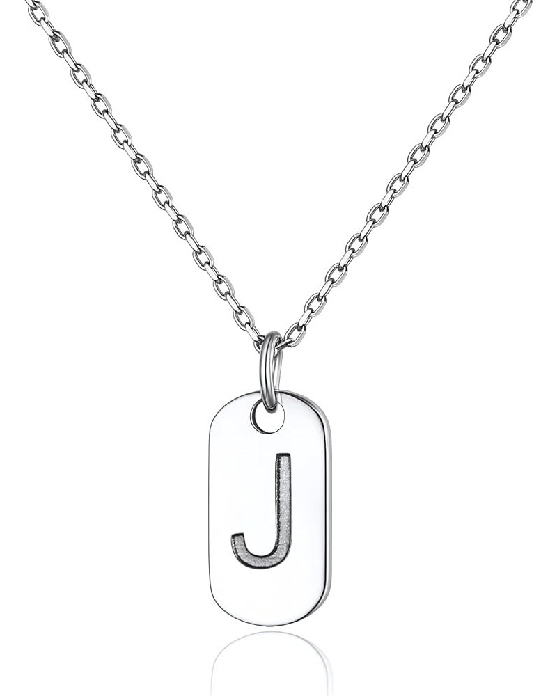 Solid Silver Initial Necklace with S925 Stamp, 26 Alphabets Tiny Dog Tag for Women/Men, Send Gift Box J $8.09 Necklaces