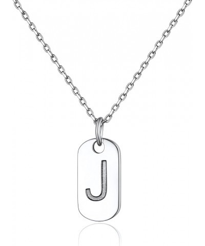 Solid Silver Initial Necklace with S925 Stamp, 26 Alphabets Tiny Dog Tag for Women/Men, Send Gift Box J $8.09 Necklaces