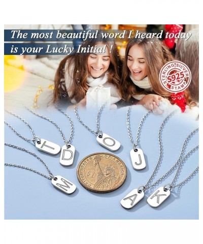 Solid Silver Initial Necklace with S925 Stamp, 26 Alphabets Tiny Dog Tag for Women/Men, Send Gift Box J $8.09 Necklaces