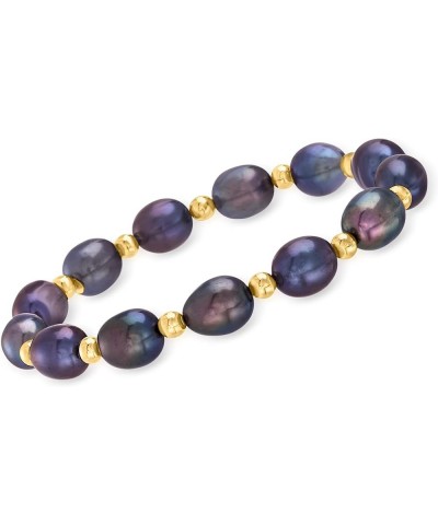 8-9mm Black Cultured Pearl and 14kt Yellow Gold Bead Stretch Bracelet 8.0 Inches $41.60 Bracelets