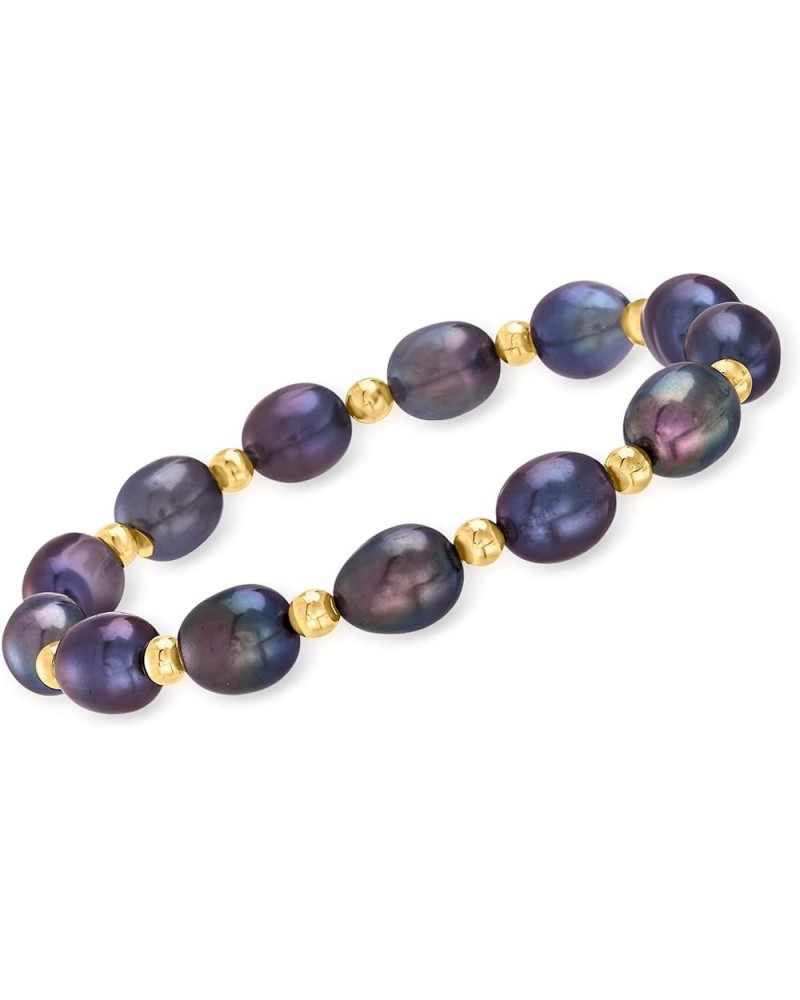 8-9mm Black Cultured Pearl and 14kt Yellow Gold Bead Stretch Bracelet 8.0 Inches $41.60 Bracelets