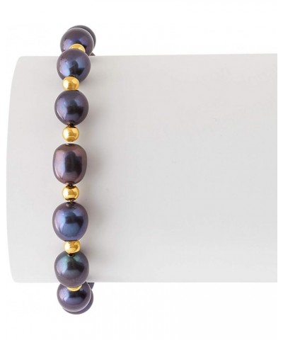 8-9mm Black Cultured Pearl and 14kt Yellow Gold Bead Stretch Bracelet 8.0 Inches $41.60 Bracelets