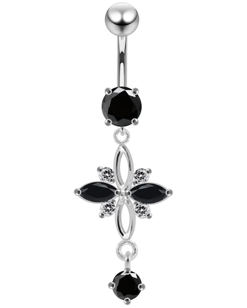 Fancy Cross Design Dangling 925 Sterling Silver with Stainless Steel Belly Button Navel Rings Black $11.65 Body Jewelry