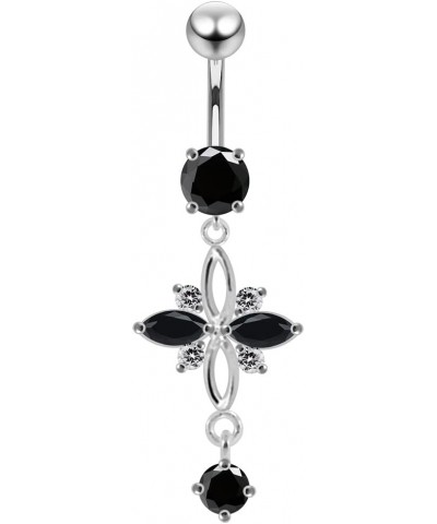 Fancy Cross Design Dangling 925 Sterling Silver with Stainless Steel Belly Button Navel Rings Black $11.65 Body Jewelry