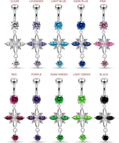 Fancy Cross Design Dangling 925 Sterling Silver with Stainless Steel Belly Button Navel Rings Black $11.65 Body Jewelry