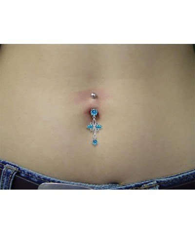 Fancy Cross Design Dangling 925 Sterling Silver with Stainless Steel Belly Button Navel Rings Black $11.65 Body Jewelry