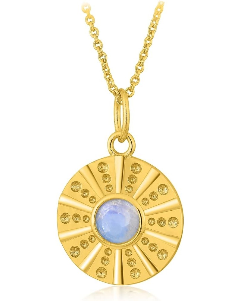 FULULAY 14K Gold Plated Sterling Silver|Hand Cut Moonstone/Labradorite/Opal Pendant Necklace|Great Gifts For Women Sunburst-M...