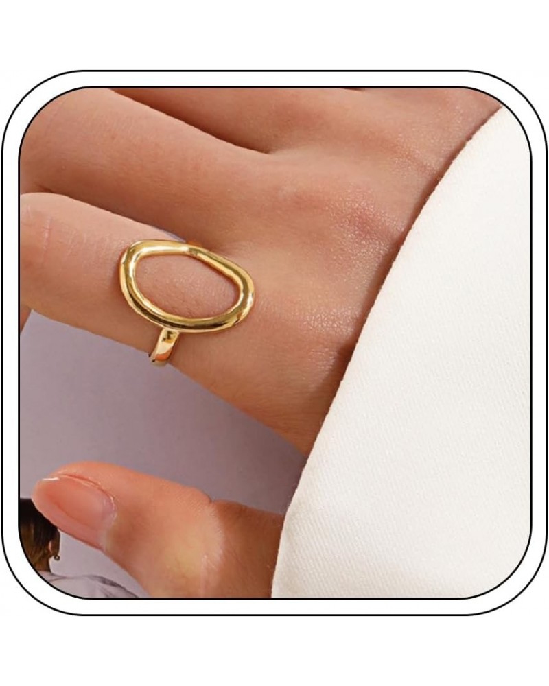 Oval Ring for Women Men, Trendy Simple Geometric Open Rings Statement Chunky 18k Gold plated Rings for Teen Girls Boys Festiv...