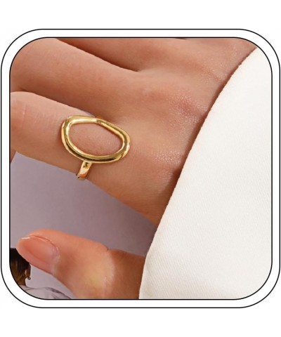 Oval Ring for Women Men, Trendy Simple Geometric Open Rings Statement Chunky 18k Gold plated Rings for Teen Girls Boys Festiv...