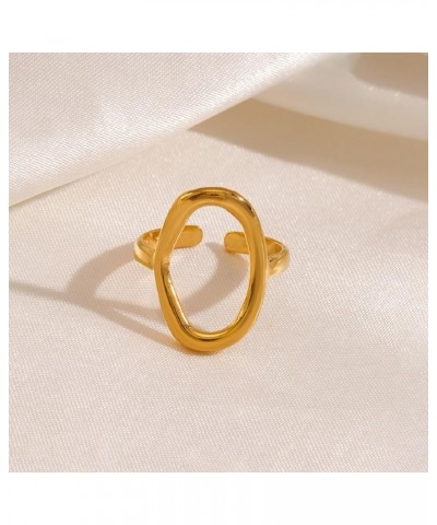 Oval Ring for Women Men, Trendy Simple Geometric Open Rings Statement Chunky 18k Gold plated Rings for Teen Girls Boys Festiv...