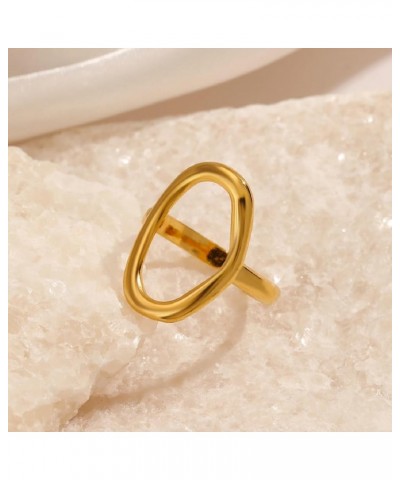 Oval Ring for Women Men, Trendy Simple Geometric Open Rings Statement Chunky 18k Gold plated Rings for Teen Girls Boys Festiv...