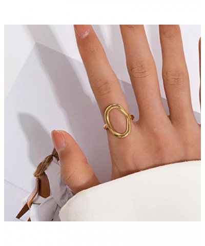 Oval Ring for Women Men, Trendy Simple Geometric Open Rings Statement Chunky 18k Gold plated Rings for Teen Girls Boys Festiv...