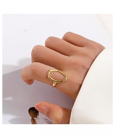 Oval Ring for Women Men, Trendy Simple Geometric Open Rings Statement Chunky 18k Gold plated Rings for Teen Girls Boys Festiv...