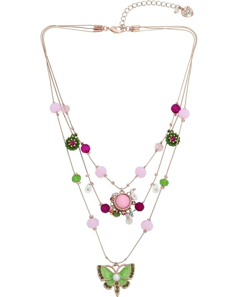 Womens Butterfly Charms Layered Necklace Butterfly Green/Rose Gold One Size $17.96 Necklaces