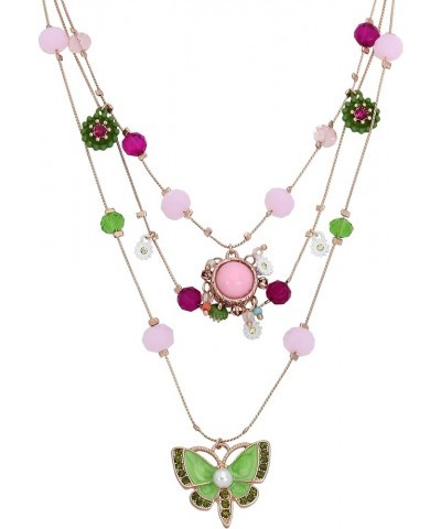 Womens Butterfly Charms Layered Necklace Butterfly Green/Rose Gold One Size $17.96 Necklaces