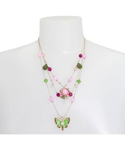 Womens Butterfly Charms Layered Necklace Butterfly Green/Rose Gold One Size $17.96 Necklaces