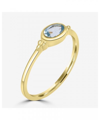 East-West 14k Gold over Sterling Silver Genuine Gemstone Stackable Solitaire Bezel Ring, Sizes 6-8 8 Yellow Gold Over Sterlin...