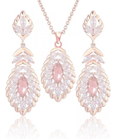 Oval Crystal Pendant Dangle Necklaces and Earrings Jewelry Sets for Women Glod Plated Oct-Pink-Rose Gold $17.07 Jewelry Sets