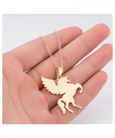 Simple Lucky Pegasus Animal Pendant Necklace for Women Girls Flying Horse Jewelry 18 Gold $8.20 Necklaces