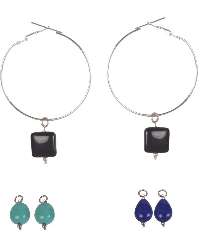 Classic Hoop Earrings small large jewelry in Gold or Silver Tone For Women. D604 Black Blue Turquoise $10.99 Earrings