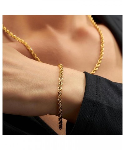 4mm Rope Chain Bracelet 24k Real Gold Plated for Women and Men Gold 7 inches $15.38 Bracelets