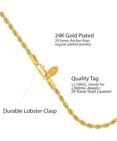 4mm Rope Chain Bracelet 24k Real Gold Plated for Women and Men Gold 7 inches $15.38 Bracelets