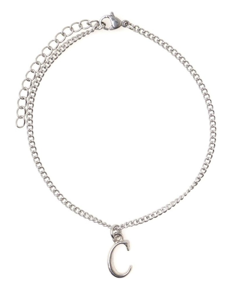 7.5" - 9.5" Stainless Steel Ankle Bracelet with Alloy Initial 26 Letter Options A-Z Curb Chain. Letter C $8.84 Anklets