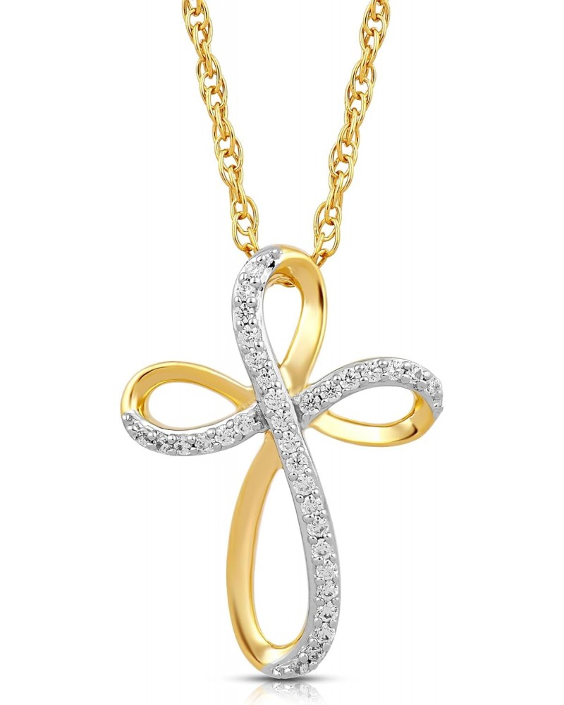 10K Yellow Gold 1/10 Cttw Natural White Round Diamond Cross Pendant Eternal Treasures Necklace, 18" Gold Filled Rope Chain $5...