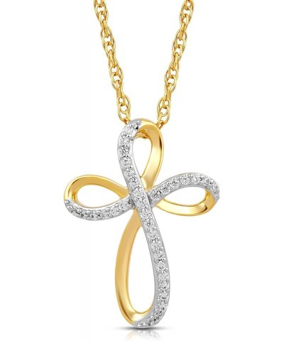 10K Yellow Gold 1/10 Cttw Natural White Round Diamond Cross Pendant Eternal Treasures Necklace, 18" Gold Filled Rope Chain $5...