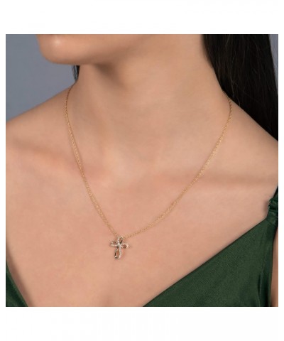 10K Yellow Gold 1/10 Cttw Natural White Round Diamond Cross Pendant Eternal Treasures Necklace, 18" Gold Filled Rope Chain $5...