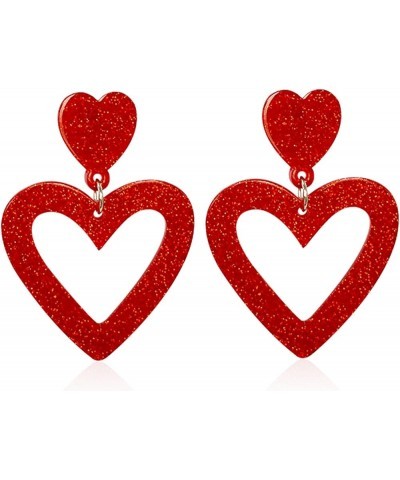 Summer Hot Pink Love Heart Earrings for Women Girls Y2K Double Heart Red Dangle Earrings Lightweight Acrylic Earrings Jewelry...