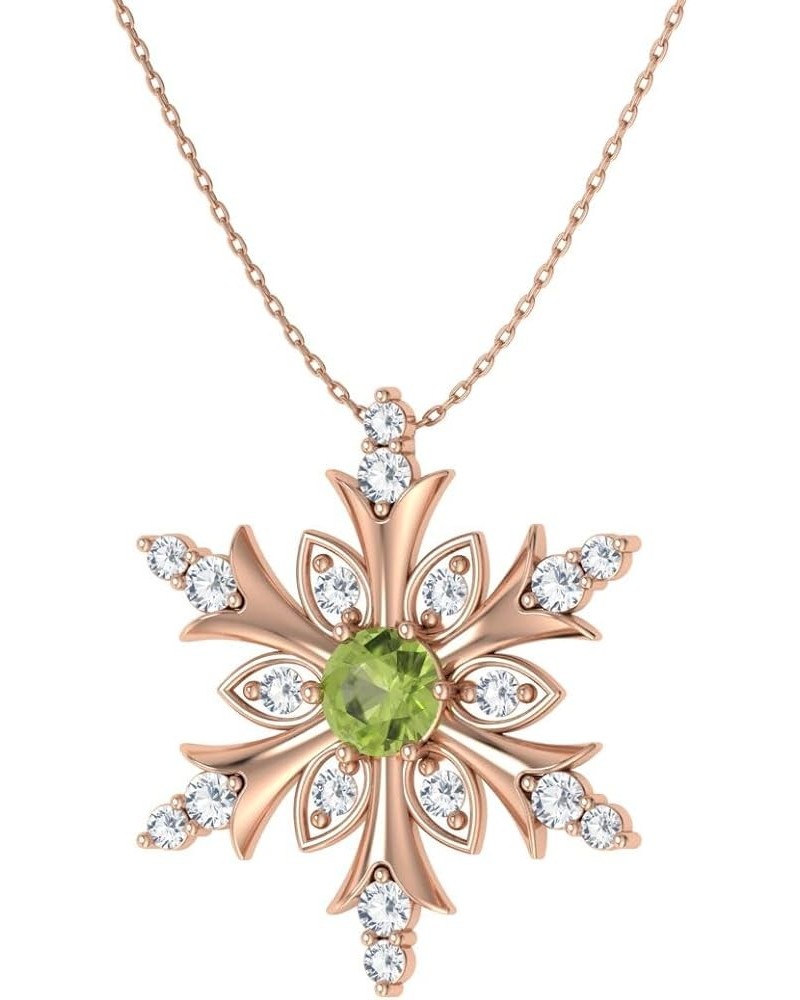 Natural and Certified Gemstone and Diamond Snowflake Necklace in 14k White Gold | 0.20 Carat Pendant with Chain 14K Rose Gold...