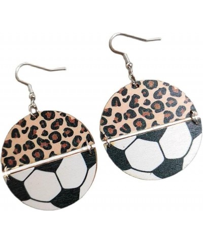 Sports Game Ball Football Basketball Wooden Leopard Print Drop Earrings for Women Round Baseball Soccer Volleyball Dangle Ear...