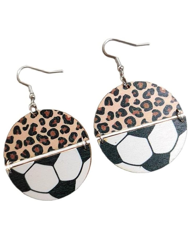 Sports Game Ball Football Basketball Wooden Leopard Print Drop Earrings for Women Round Baseball Soccer Volleyball Dangle Ear...