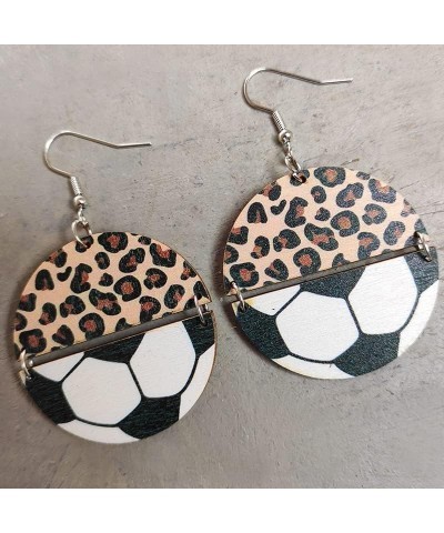 Sports Game Ball Football Basketball Wooden Leopard Print Drop Earrings for Women Round Baseball Soccer Volleyball Dangle Ear...