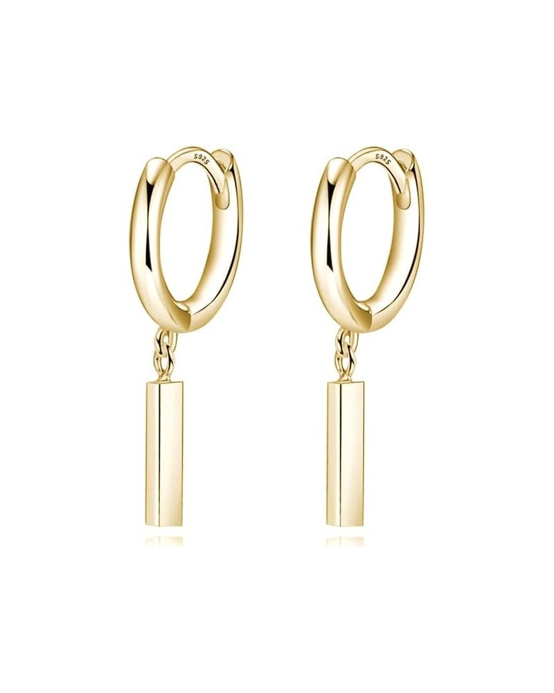 Solid 925 Sterling Silver Bar Hoop Earrings Huggies for Women Girls Minimalist Bar Hoop Earrings Drops B-Gold $10.63 Earrings