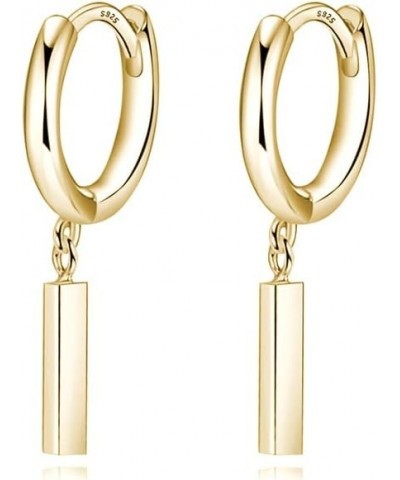 Solid 925 Sterling Silver Bar Hoop Earrings Huggies for Women Girls Minimalist Bar Hoop Earrings Drops B-Gold $10.63 Earrings