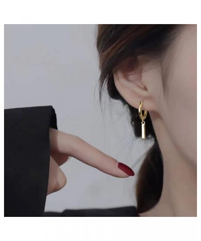 Solid 925 Sterling Silver Bar Hoop Earrings Huggies for Women Girls Minimalist Bar Hoop Earrings Drops B-Gold $10.63 Earrings