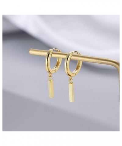 Solid 925 Sterling Silver Bar Hoop Earrings Huggies for Women Girls Minimalist Bar Hoop Earrings Drops B-Gold $10.63 Earrings