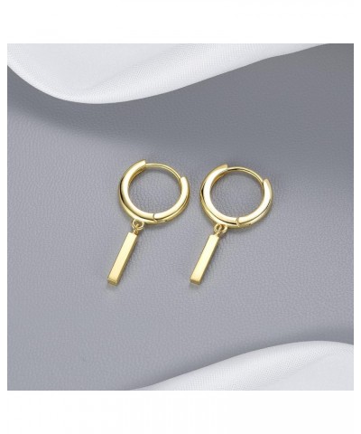 Solid 925 Sterling Silver Bar Hoop Earrings Huggies for Women Girls Minimalist Bar Hoop Earrings Drops B-Gold $10.63 Earrings