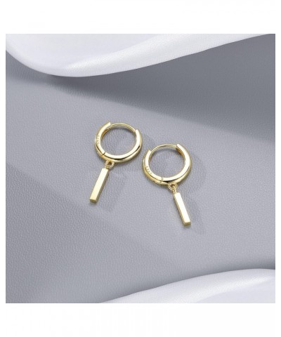 Solid 925 Sterling Silver Bar Hoop Earrings Huggies for Women Girls Minimalist Bar Hoop Earrings Drops B-Gold $10.63 Earrings