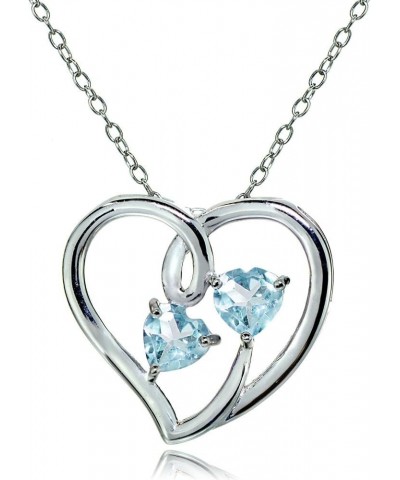 Sterling Silver Double Open Genuine and Created Gemstone Heart Necklace, Available in 5 Colors Blue Topaz $15.89 Necklaces