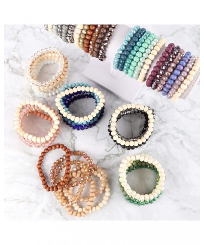 Bohemian Multi-Layer Beaded Stacking Statement Bracelets - Versatile Stretch Strand Wood Beads Wrap Slip-on Cuff Bangle Set W...