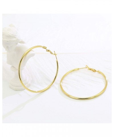 925 Sterling Silver Hoop Earrings,18K Gold Plated Polished Round Hoop Earrings For Women,Girls' Gifts GOLD-2in $8.24 Earrings