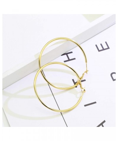 925 Sterling Silver Hoop Earrings,18K Gold Plated Polished Round Hoop Earrings For Women,Girls' Gifts GOLD-2in $8.24 Earrings